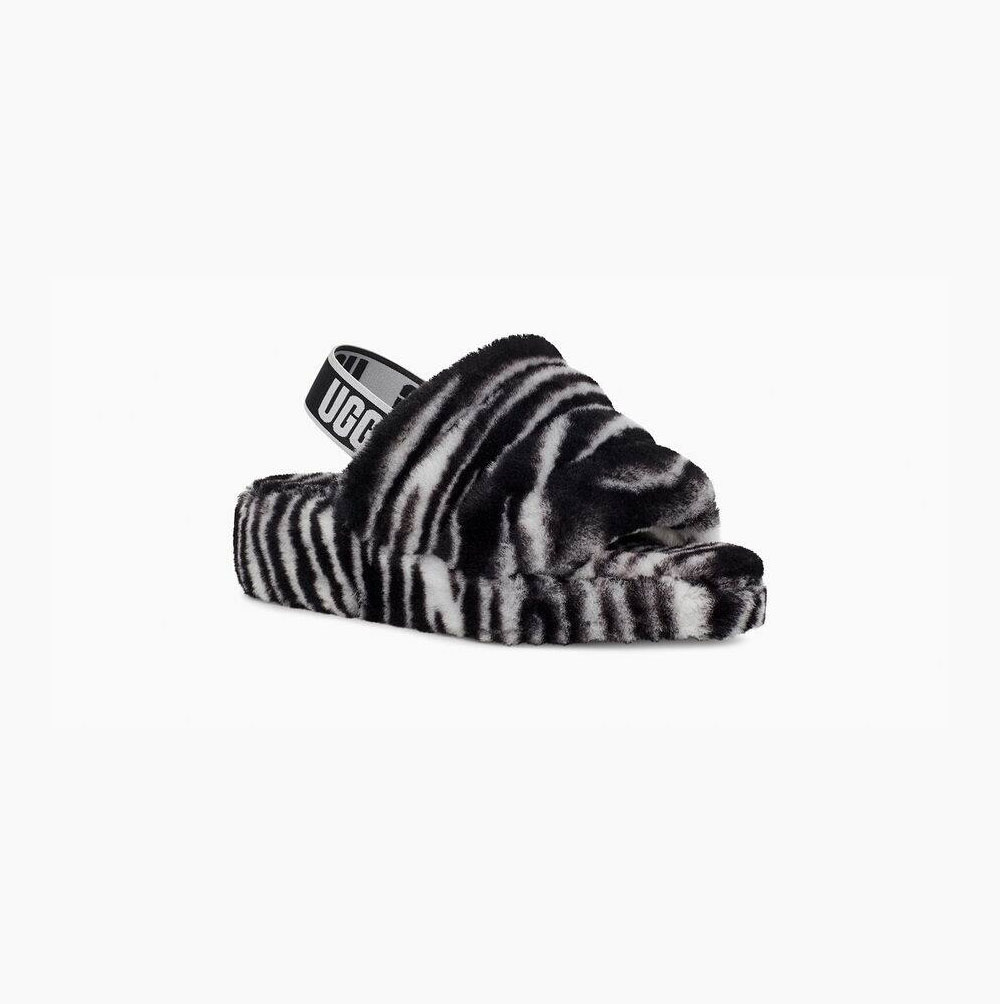 UGG Fluff Yeah Zebra Black White Slides for Women (YNSL62839)